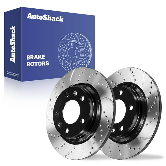 AutoShack Rear Solid Drilled & Slotted E-Coated Brake Rotors 2-PC Set Replacement for 2012 Ford Fusion 2012 Lincoln MKZ ShadowGuard 11.01" (279.6 mm)