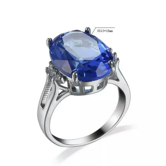 GKNET Blue Oval Zircon Stone 925 Sterling Silver Rings Women Fashion Delicate Jewelry Size 6-10-10#