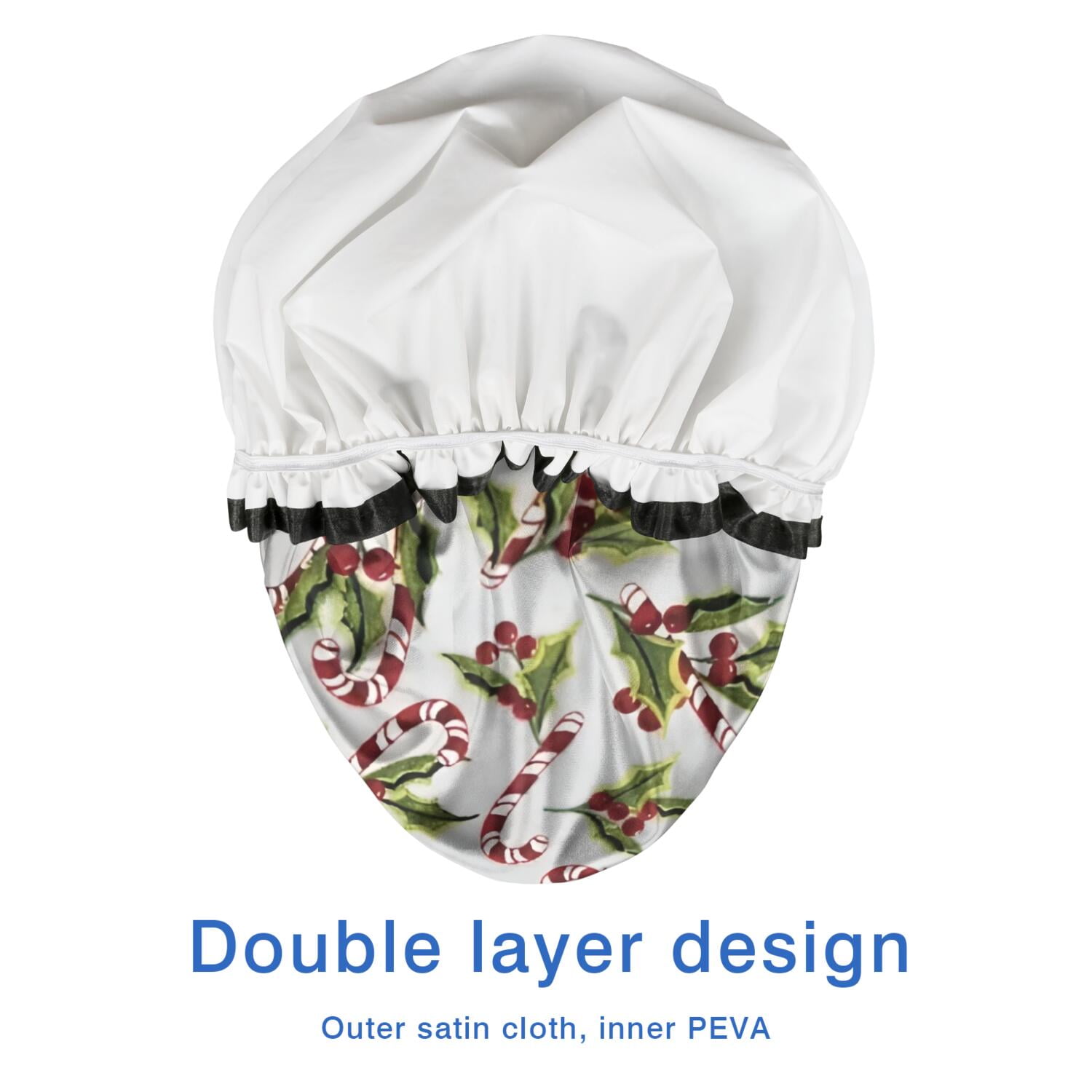 Shower Caps,White Christmas Candy Cane Pattern Waterproof Shower Cap for Women 4 Pieces,Double Reusable Hair Cover for Shower PEVA Elastic Stretch Hem