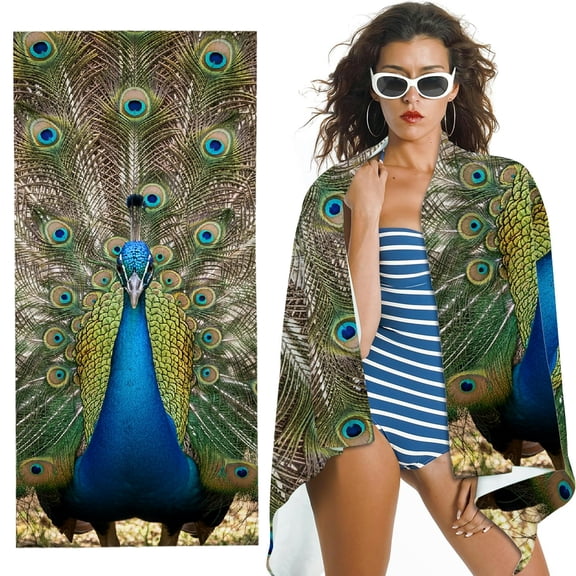 RKSupls peacock(1) Quick Dry Sand-Free Large Pool Beach Towel
, Ultra-Soft Microfiber for Bathroom, beach, Soft Super Absorbent- 30x60 in