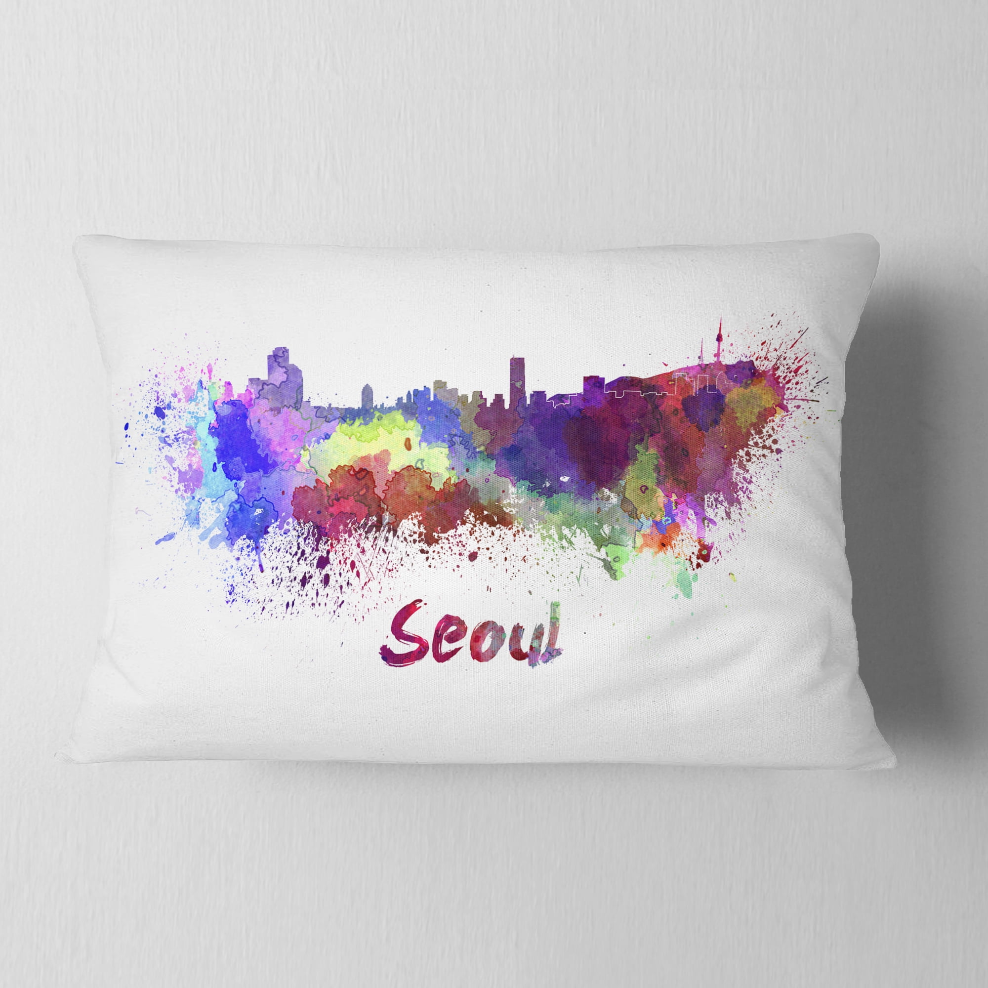Designart Seoul Skyline - Cityscape Throw Pillow - 12x20