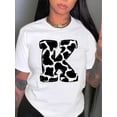 thumbnail image 1 of Chic Leopard Print & Letter Graphic Tee for Women - Casual Crew Neck Short Sleeve T-Shirt, Stretchy Polyester Blend, Machine Washable - Perfect for Summer, 1 of 6