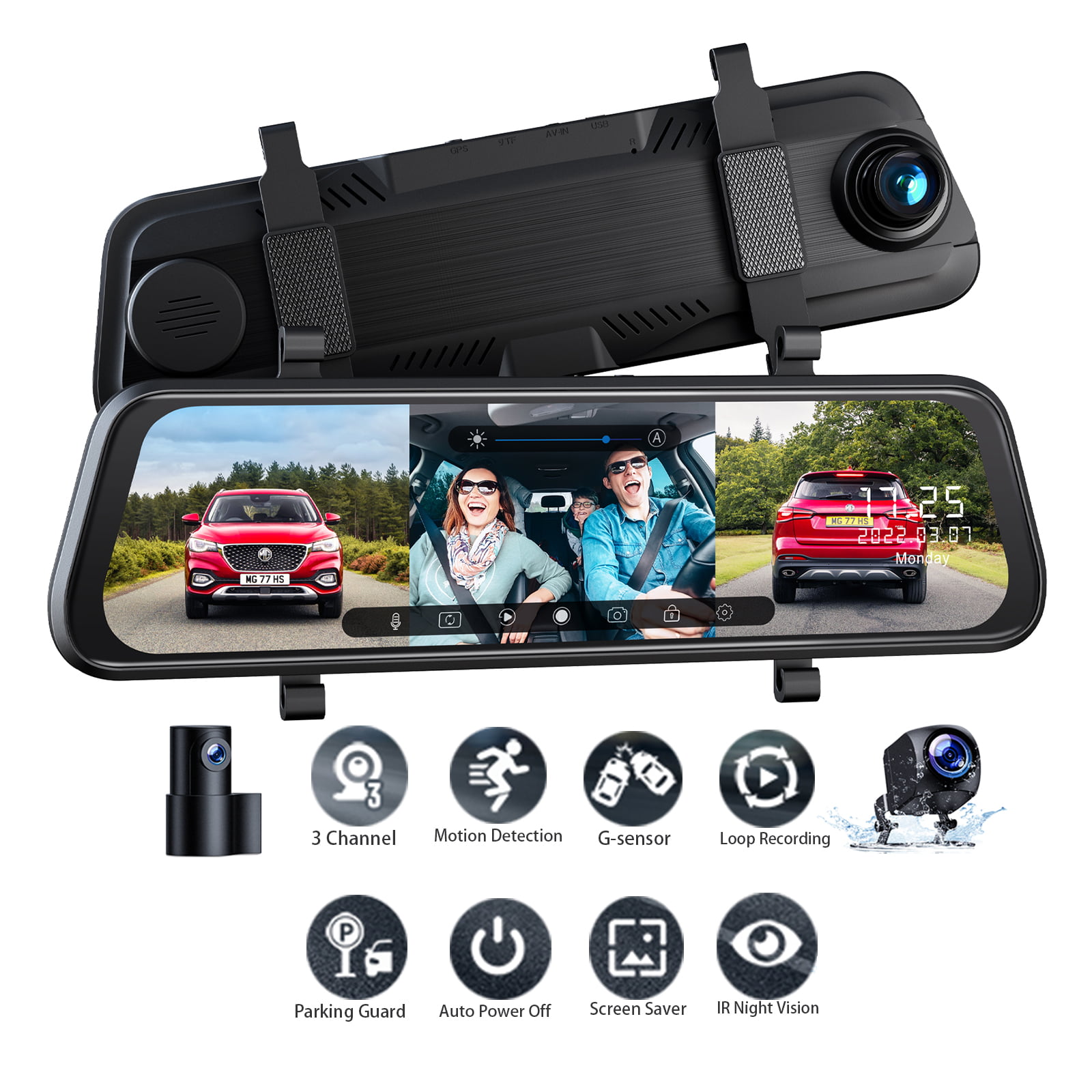 TOGUARD Mirror Dash Cam 4.3" Touch Screen 1080P Dual Lens DVR Car Backup Camera 