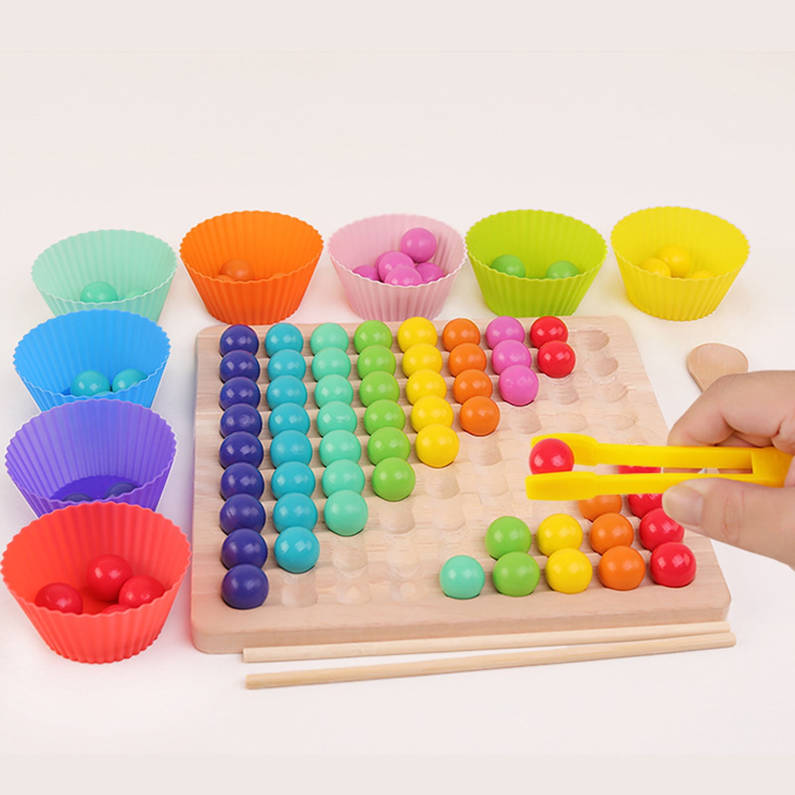 Fridja Wooden Go Games Set Dots Beads Board Games Toy Rainbow Clip Beads Puzzle