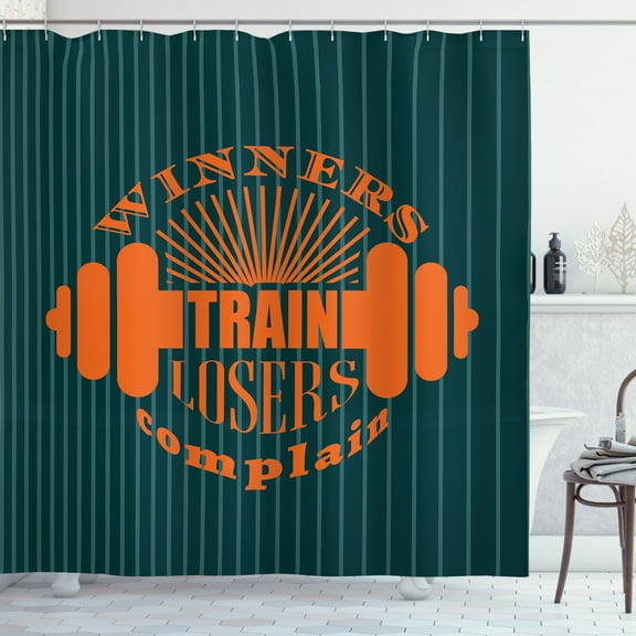 Ambesonne Fitness Shower Curtain, Winners Losers Words, 69"Wx84"L, Petrol Blue Teal Orange