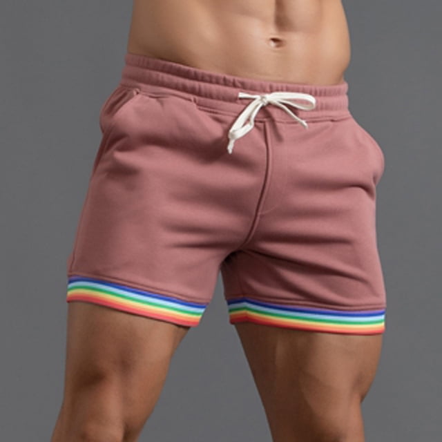 Men's Casual Shorts for Summer Solid Color Rainbow Pocket Drawstring Loose Casual Sports Running Straight Beach Pants