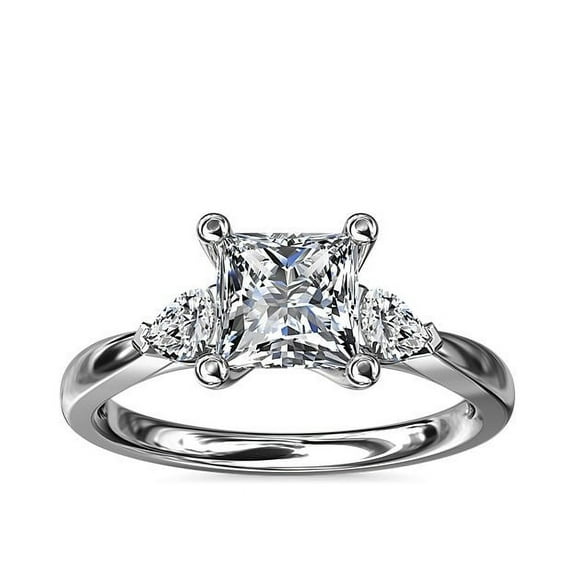 0.70 Carat Beautiful Princess Cut Natural Diamond Three Stone Ring for Engagement Solid 14K White Gold Size 7