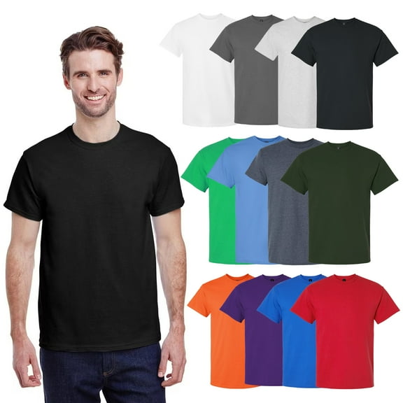 Gildan Ultra Cotton Short Sleeve Men T-Shirt, Classic Fit Crewneck Tee, Multi Color 12 Pack, L