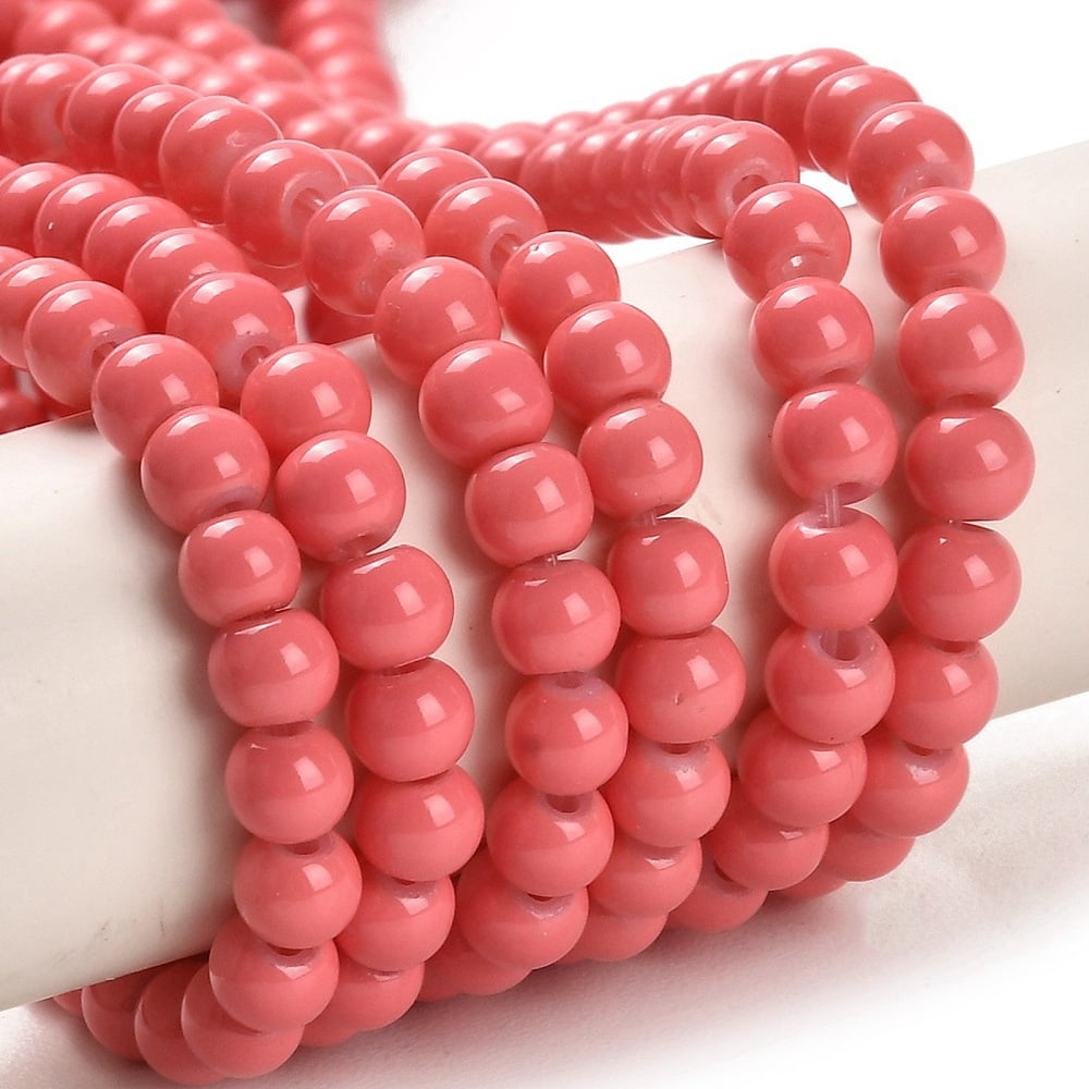 20 Strand Painted Glass Bead Strands Baking Paint Round Light Coral 4mm Hole: 1.1~1.3mm about 200pcs/strand 31.4 inchDIY