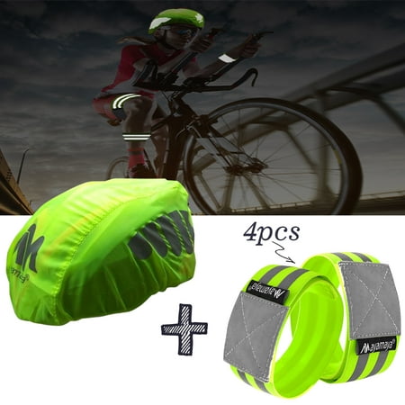High Visibility Bike/ Bicycle Waterproof Helmet Rain Cover with [4 Pack] Reflective Running Gear for Men and Women | Reflectors for Runners, ,iClover Reflective Ankle Bands, Armbands,