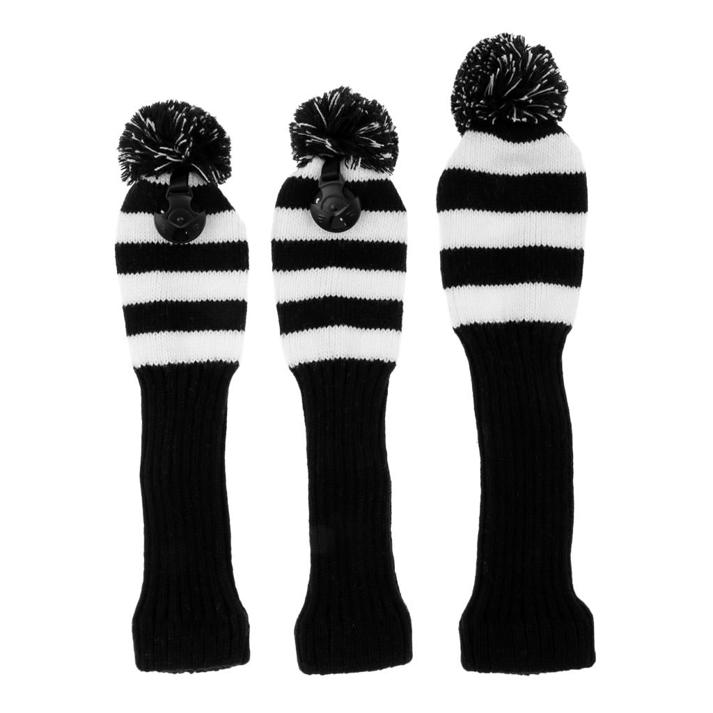 DimyFew 3Pcs/Set knit Pom Pom Headcover Wood Head Cover Golf Club Hybrid Headcover White