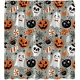 thumbnail image 3 of Happy Halloween Shower Curtain Cute Cartoon Pumpkin Spooky Ghost Orange Pumpkin Head Icons Funny Black Cat Spider‘s Web Skull Skeleton Witch Hat Fabric Bath Curtain Set with Hook, 3 of 4