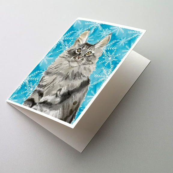 Maine Coon Winter Snowflake Greeting Cards and Envelopes Pack of 8