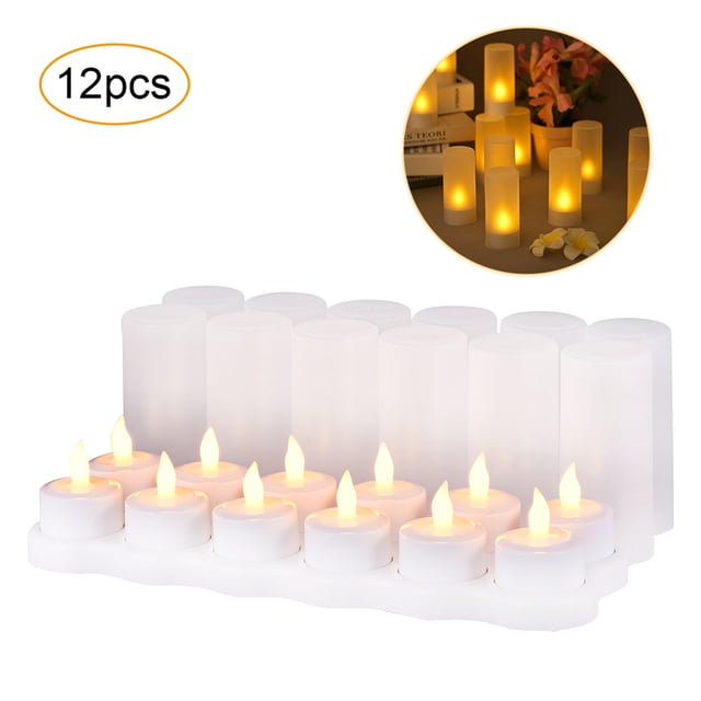 12 velas sin llama realistas, parpadeantes, amarillas, LED, inalámbricas, candelitas Irfora Conjunto de lámpara de vela electrónica