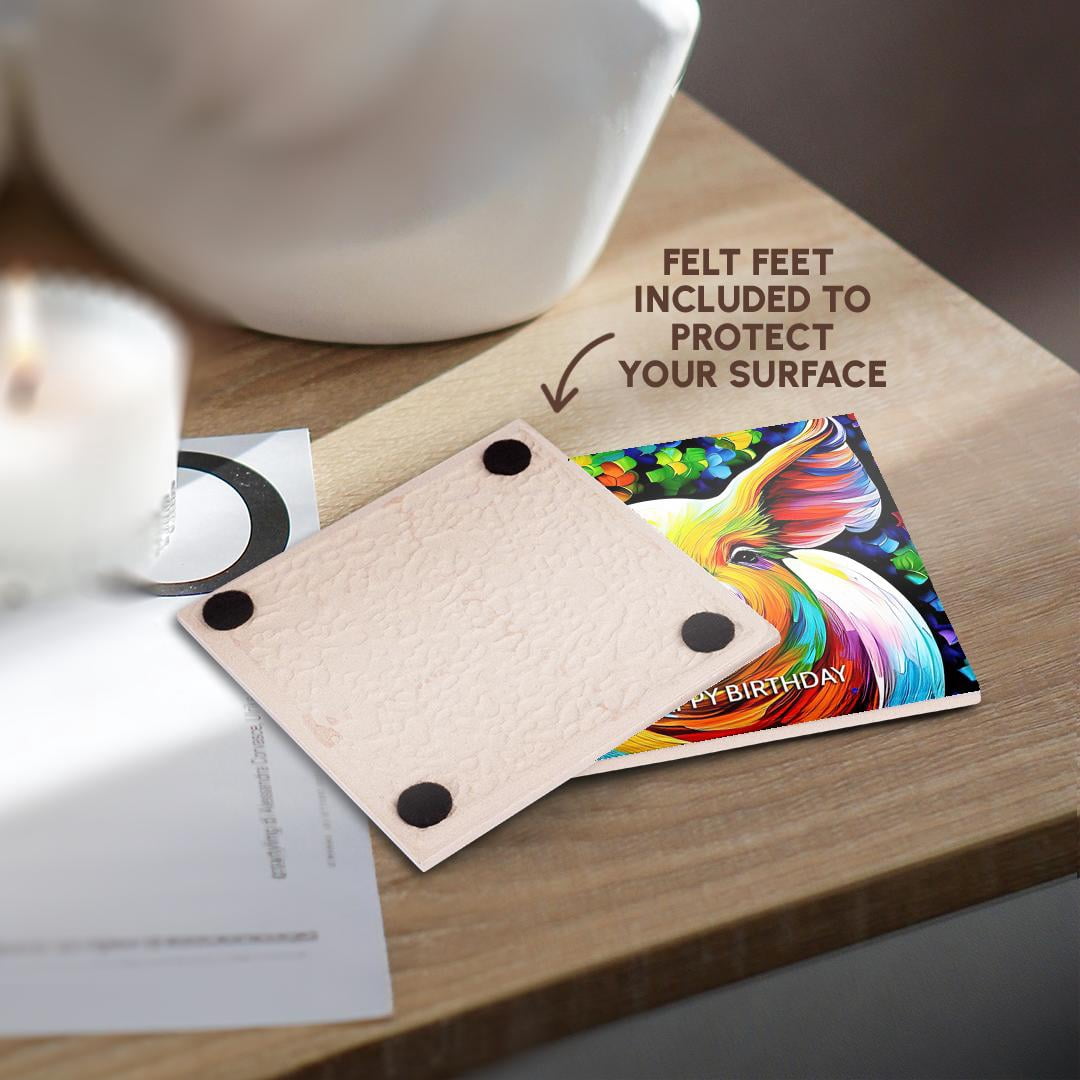 3drose, Happy Birthday. Stunning Pig Cool Digital Art. Funny Greeting Card, Set of 8 Ceramic Tile Coasters