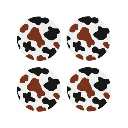 

Junzan Brown Black Cow Print Coasters for Drinks - Leather Coasters Set of 4 for Coffee Table for Housewarming/Kitchen/Bar/Decor-Round Shape