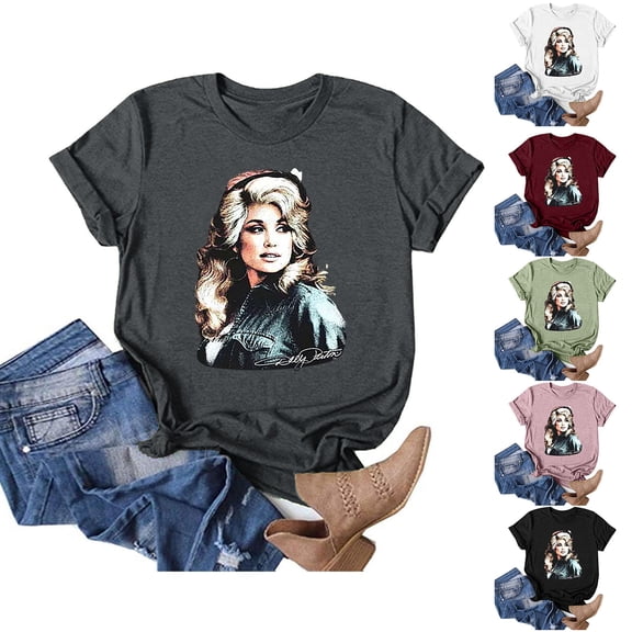 Women's Dolly Shirts Country Music Legend T-Shirt Crewneck Short Sleeve Shirt Vintage Graphic Blouse Loose Fit T-Shirt Trendy Tee Tops L