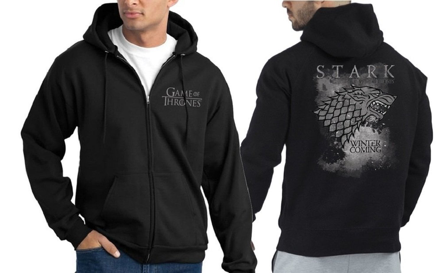 Fashion Game of Thrones Winter is Coming Stark Full Zip Hoodie Kangaroo Pocket for Men 