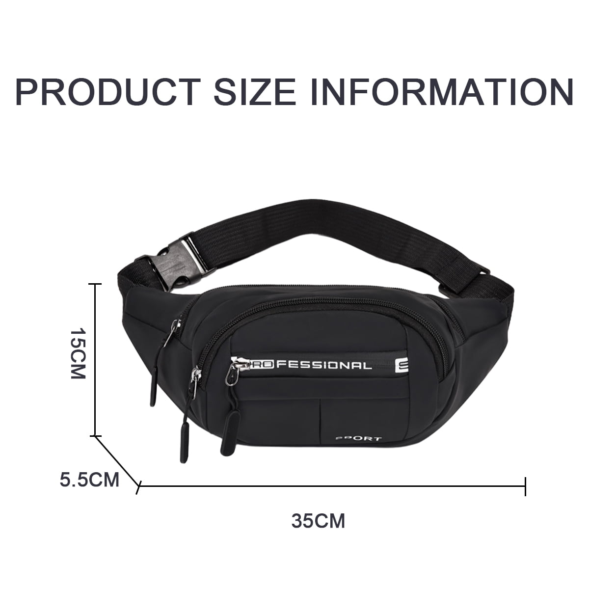 Large Fanny Pack for Women Plus Size Black Fanny Pack, Crossbody Bag with Adjustable Belt Straps Fashionable Travel Hiking Walking Belt Bag for Men - Black