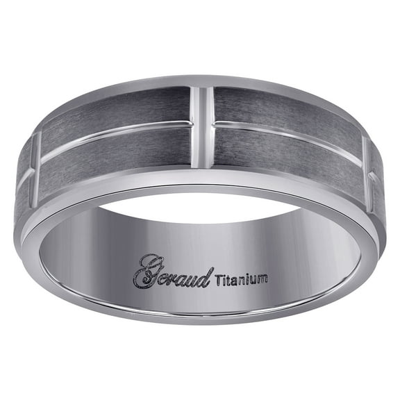 Titanium Mens Brushed Center Grooved Ridged Edge Comfort-Fit Wedding Band 7mm Size 10.5 Wedding Band for Men