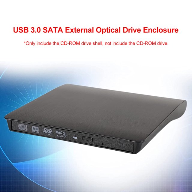USB 3.0 SATA Externo DVD CD-ROM RW Reproductor Caja de unidad óptica (Negro)