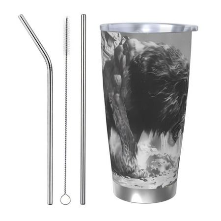 

Gukieu Heroic Lion Encounter Print 20OZ Car Cup Vacuum Stainless Steel Leak-proof Thermos Cup Unisex Suitable for Home Outdoor and Sports-Straw Three-piece Set