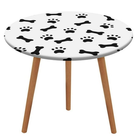 

Dog Footprints Tablecloth Round Elastic Fitted Waterproof Table Cover Cloth for Dining Room Indoor Outdoor Decor