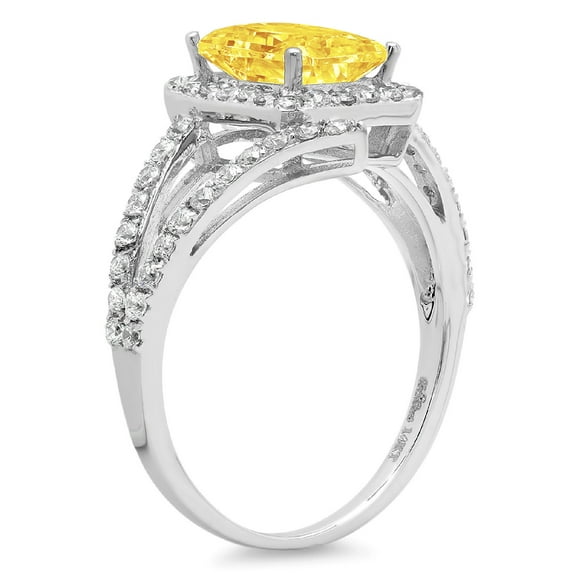 1.935 ct Emerald Cut Simulated Yellow Diamond Halo Engagement Ring for Women in 14K White Gold