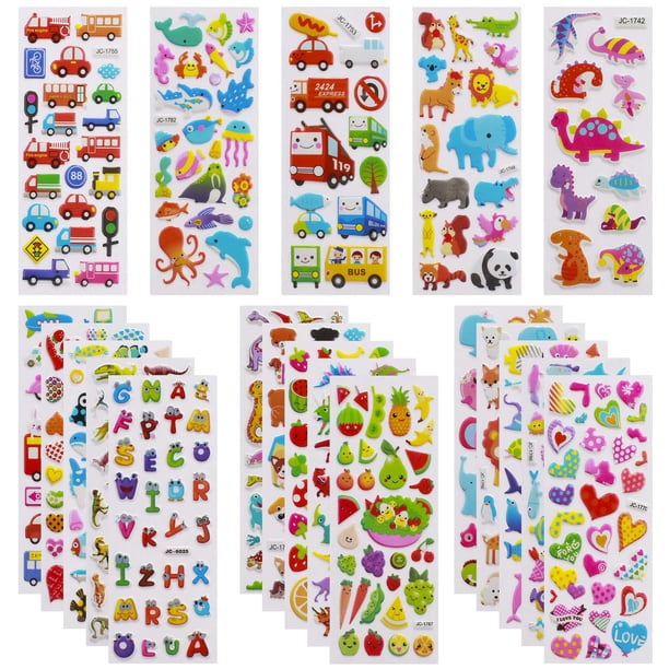 Pegatinas Meafeng 3D para niños pequeños, más de 550 unidades Vivid Puffy, 24 hojas