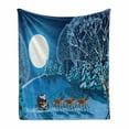 thumbnail image 1 of Christmas Soft Flannel Fleece Throw Blanket, Santa in Sleigh a Night Full Moon the Sky Snowy Winter Xmas Theme Print, Cozy Plush for Indoor and Outdoor Use, 70" x 90", Navy Blue, by Ambesonne, 1 of 6