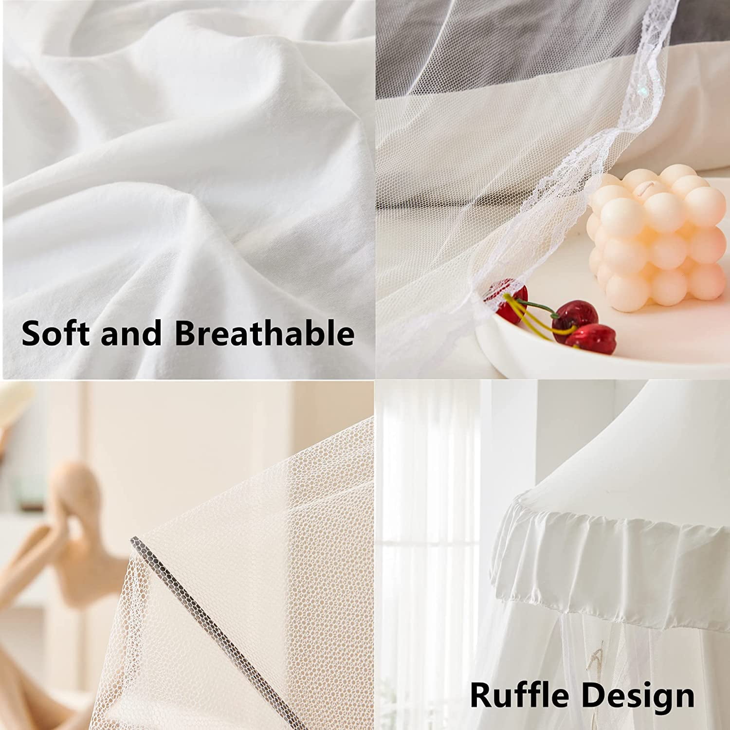Bed Canopy for with Lights,Double Layer Princess Round Dome Dreamy Mosquito Net Bedding Girls Room Castle Play Tent Hanging House Decor Reading Nook Canopies(Beige Pink/White)