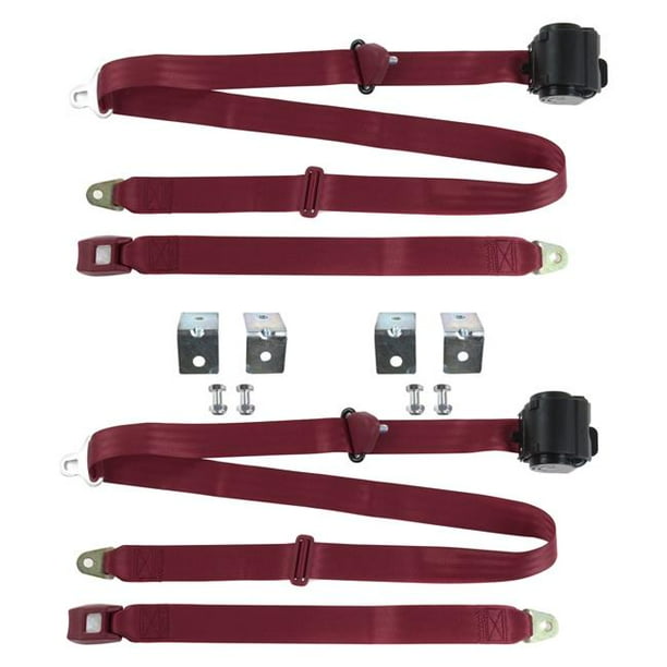 Burgandy Retractable Bucket Seat Belt Kit with Bracketry for 19541956