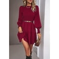 thumbnail image 2 of Solid Color Jewel Neck Shirred Dress for Women Above Knee Length Burgundy Large, 2 of 5