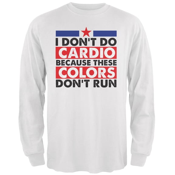 4th of July I Don't Do Cardio White Adult Long Sleeve T-Shirt - 2X-Large