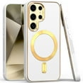thumbnail image 4 of For Samsung Galaxy S24 5G Ultimate PU Leather Hybrid with MagSafe Compatible Bumper Hard PC Gold Frame Protection Cover ,Xpm Phone Case [ White ], 4 of 10