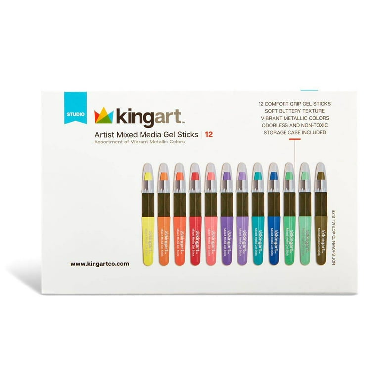 KINGART, Mixed Media Gel Sticks, Set of 12 Metallic Colors