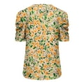 thumbnail image 4 of WCMZJ Women's Puff Short Sleeve Shirts Casual V Neck Floral Summer Blouse Loose Fit Casual Tunic Top Orange M, 4 of 5