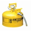Justrite® Type II AccuFlow Steel Safety Can 2.5 Gal. 5/8" Metal Hose Yellow 7225220