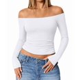 thumbnail image 3 of Womens Long Sleeve Off the Shoulder Tops Going Out Cute Basic Y2K Fall Fashion 2026 Outfits Clothes White M, 3 of 9
