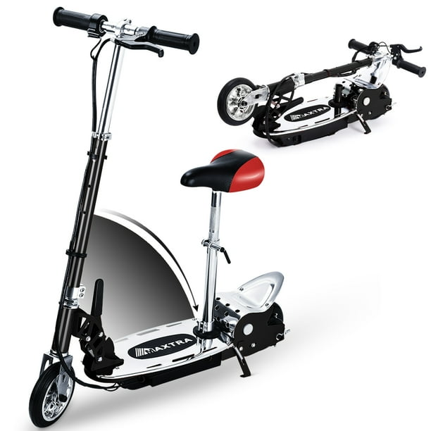 Maxtra E120 Adjustable Handlebar Height And Seat Folding Electric Scooter For Kids 177lbs Max Weight Capacity Motorized Bike With Removable Seat