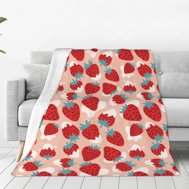 Balery Red Strawberry Manta de Felpa Suave y Acogedora – Cobija de Franela Aterciopelada para Cama, Lavable y Cálida para Sofá, Mascotas, Transpirable-50"x40"