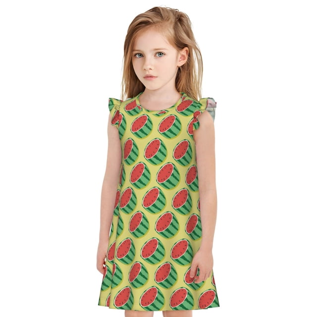 Vsdgher Chemises de Nuit Melon D\'eau d'Été pour Filles Manches Courtes à Volants Robe de Nuit Pyjama pour Fête Pyjama-TG