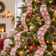 Pink Christmas Pattern Ribbon for Christmas Tree Bows, Wreaths and ...