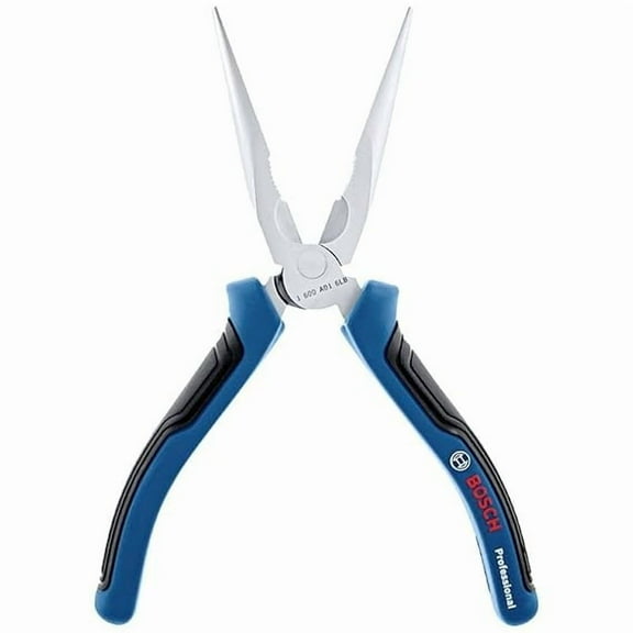 BOSCH Professional 200mm Long Nose Pliers - Chrome Vanadium Steel, Rubber Grip, Anti-Slip Handles for Enhanced Durability & Comfort