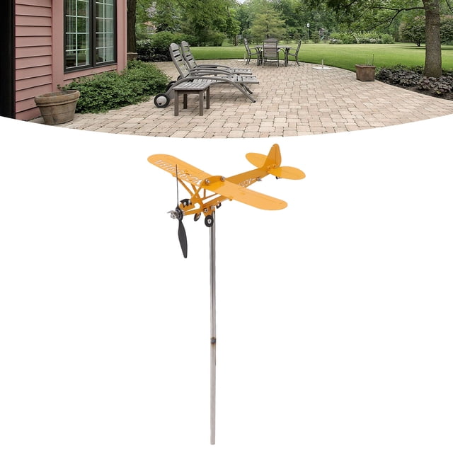 Piper J3 Cub Airplane Weathervane, 3D Metal Airplane Weather Vane Metal Windmill Outdoor Roof Wind Sculpture Sculpture Wind Direction Indicator Garden Decor