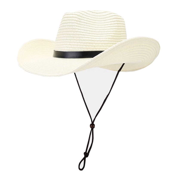 PoureLoom Cowboy Hats for Women and Men Straw Cowgirl Hat with Wide Brim Shapeable Brim and Adjustable Chin Strap for Rodeo White One Size