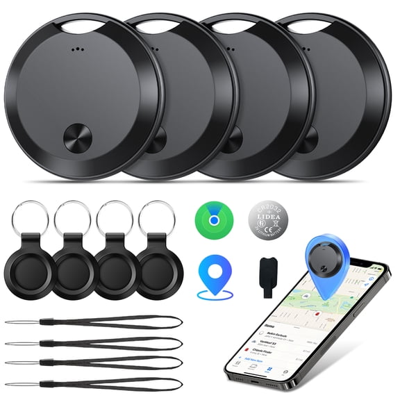 Air Tracker Tags-4 Pack: Smart Bluetooth Tracker, Item Locator Compatible with Apple Find My APP (iOS Only) Replaceable Battery, IP68 Waterproof, Bluetooth Tracker for Keys/Bags/Luggage, FCC Approved