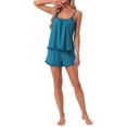 thumbnail image 2 of INSPIRE CHIC Women's Pajama Set Loungewear 2 Pcs Spagetti Straps Sleeveless Sexy Ruffles Cami Top and Shorts Sets S Blue, 2 of 6