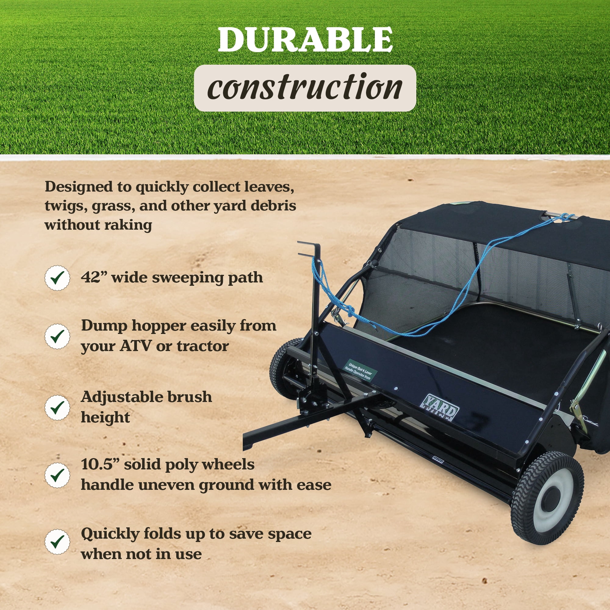 Yard Tuff 42 Inch Quick Assembly Tow Style Lawn Yard Debris Sweeper