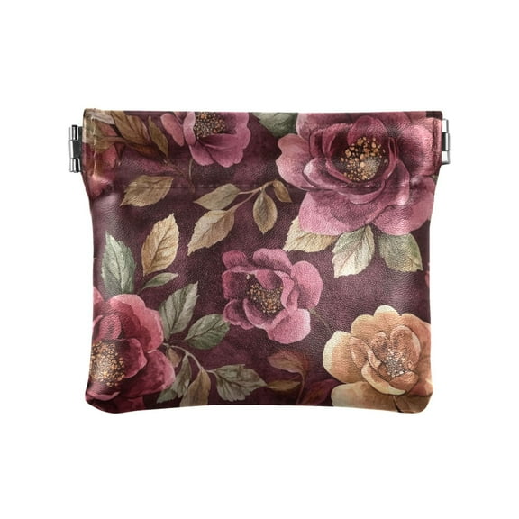 Leather Coin Wallet 4.33x3.74 Inch Portable Coin Wallet Coin Wallet Paper Wallet Card Wallet Storage Wallet Stylish and Sophisticated Cartoon Maroon Roses Seamless